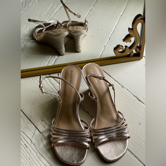 NEW Reformation Metallic Gold Ava Wedge Espadrille Sandal Size 10 - Picture 1 of 11